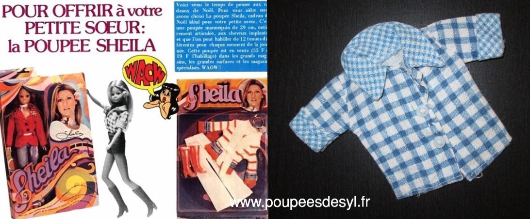 SHEILA de DELAVENNAT chemisette vichy variante bleue 1978