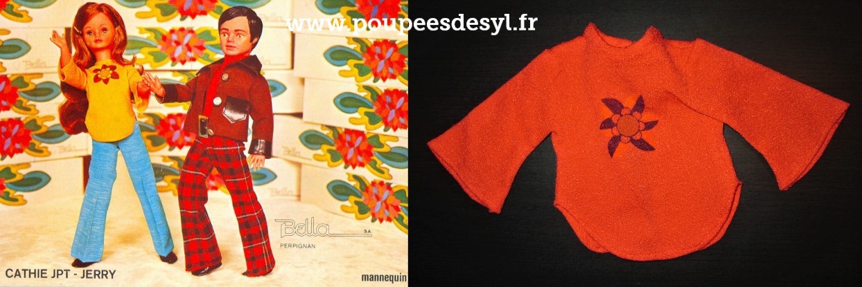 CATHIE de BELLA – Pull polo orange shirt – tenue de présentation – 1973