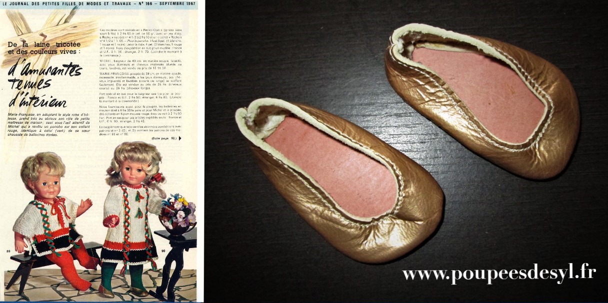 MARIE FRANCOISE – ballerines chaussures dorées – MODES & TRAVAUX – Septembre 1967