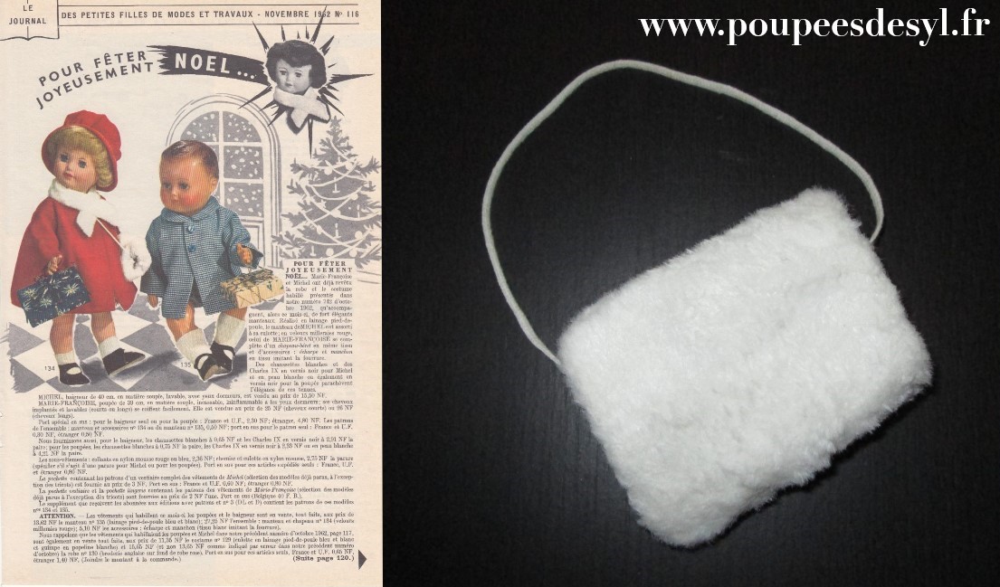 MARIE FRANCOISE – manchon en fourrure blanc – MODES & TRAVAUX – Novembre 1962