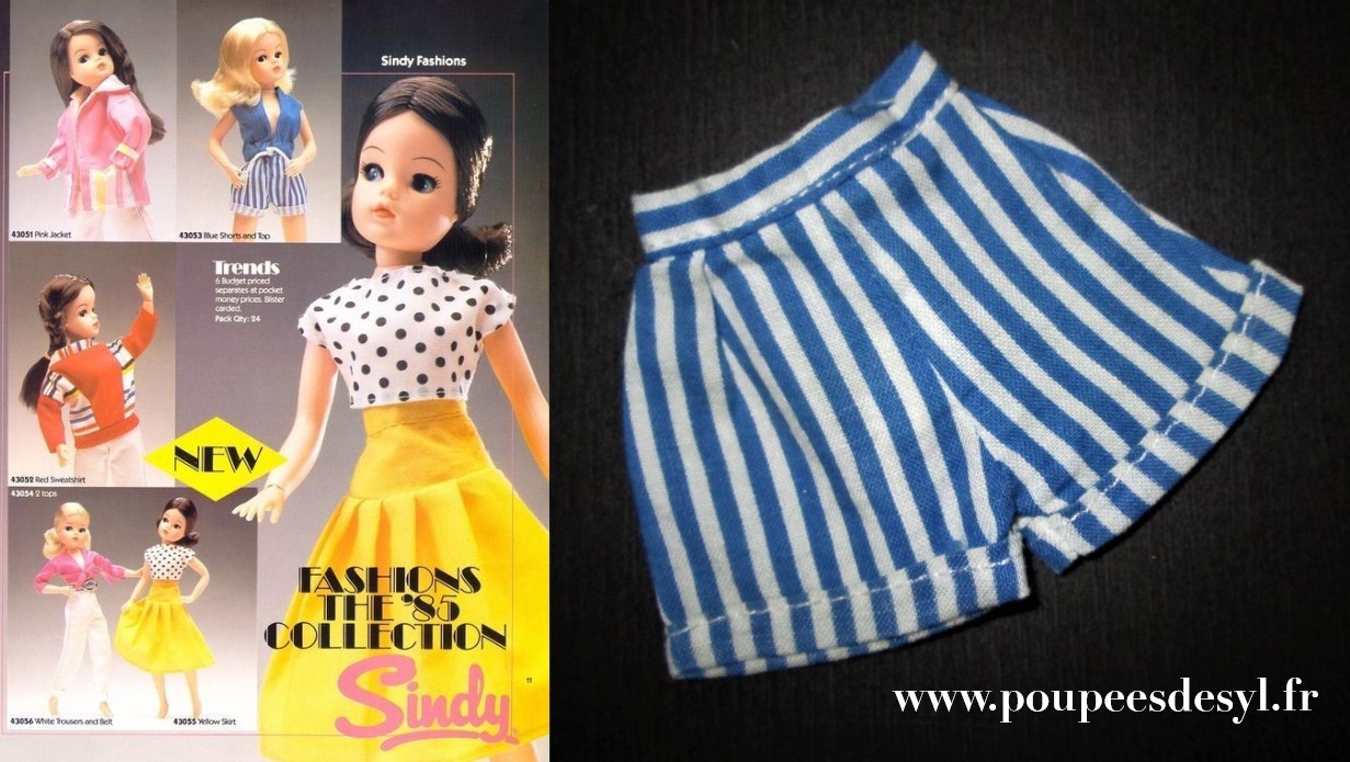 SINDY PEDIGREE – short à rayures blue stripped pants – #43053 – 1985