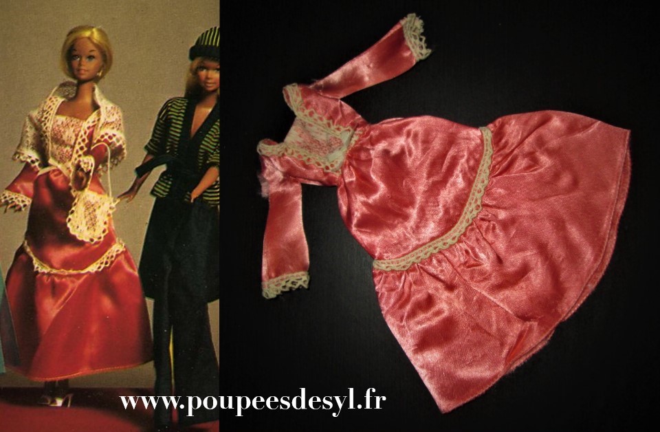 BARBIE – robe satin rose saumon dress – FASHION ORIGINAL PJ – #9422 – 1976