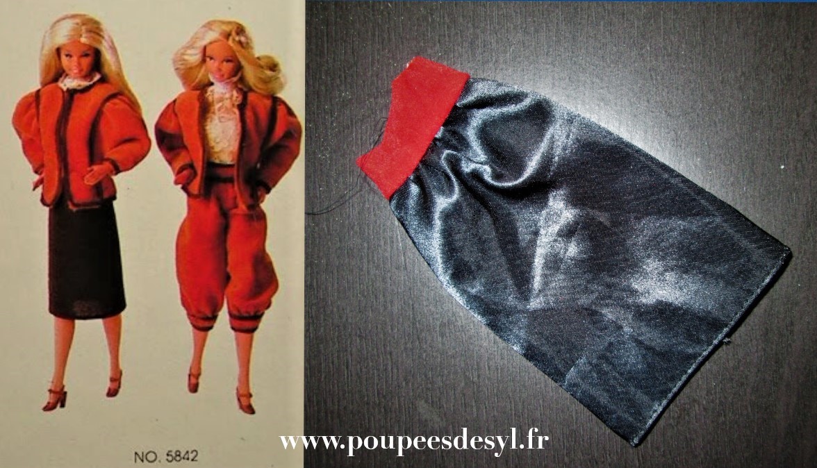 BARBIE – jupe satin noir et rouge black skirt – HAUTE COUTURE – #5842 – 1982
