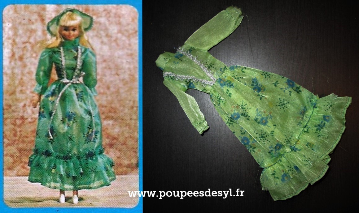 CLONES TINA – robe longue verte green dress 70’s