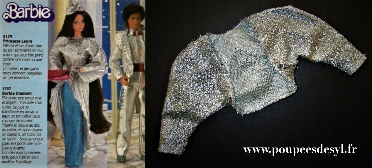 BARBIE – veste argent silver jacket lamé – PRINCESSE LAURA – #1737 – 1986