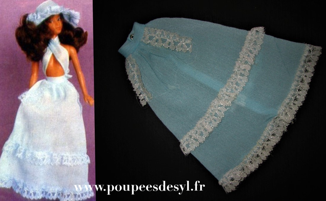 PETRA VON PLASTY – jupe longue en crèpe bleu dentelle – #8600 – 1977
