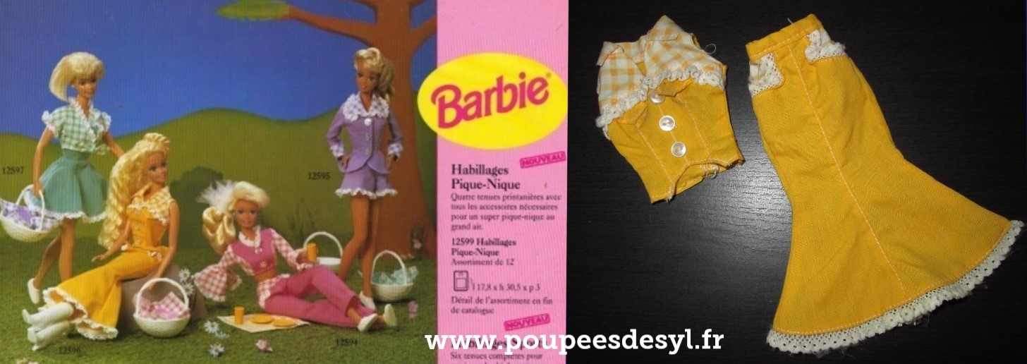 BARBIE – ensemble jupe et chemisier jaune – PICNIC – PIQUE NIQUE – #12596 – 1994