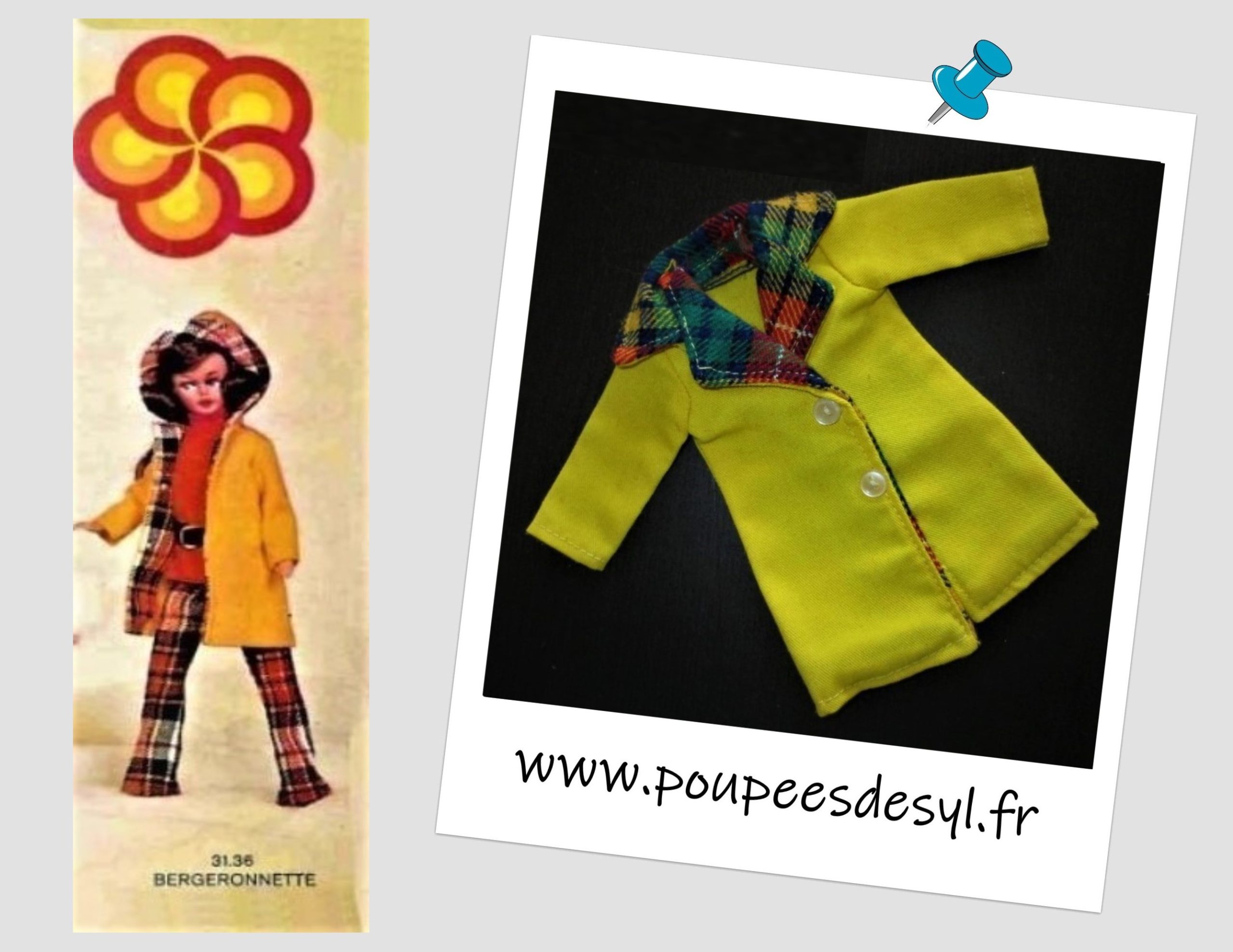TRESSY de BELLA – manteau jaune écossais coat – BERGERONETTE – 1973