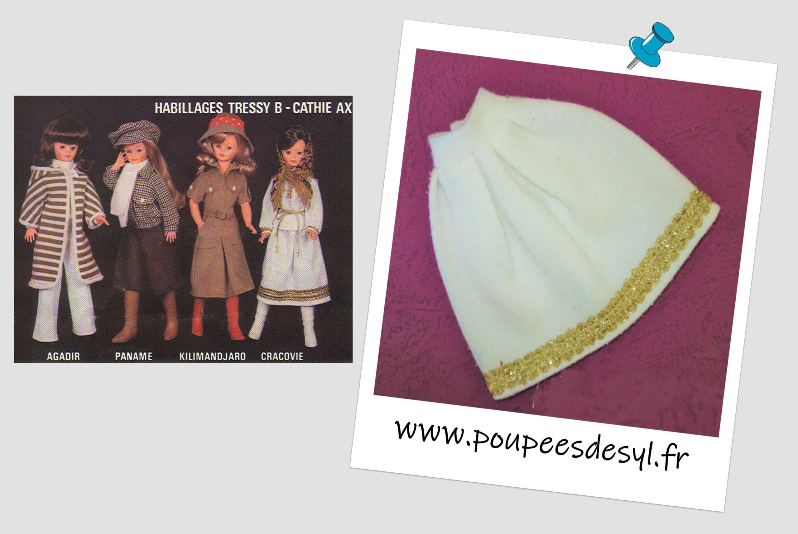 TRESSY DE BELLA – jupe blanche et or – CRACOVIE – 1978