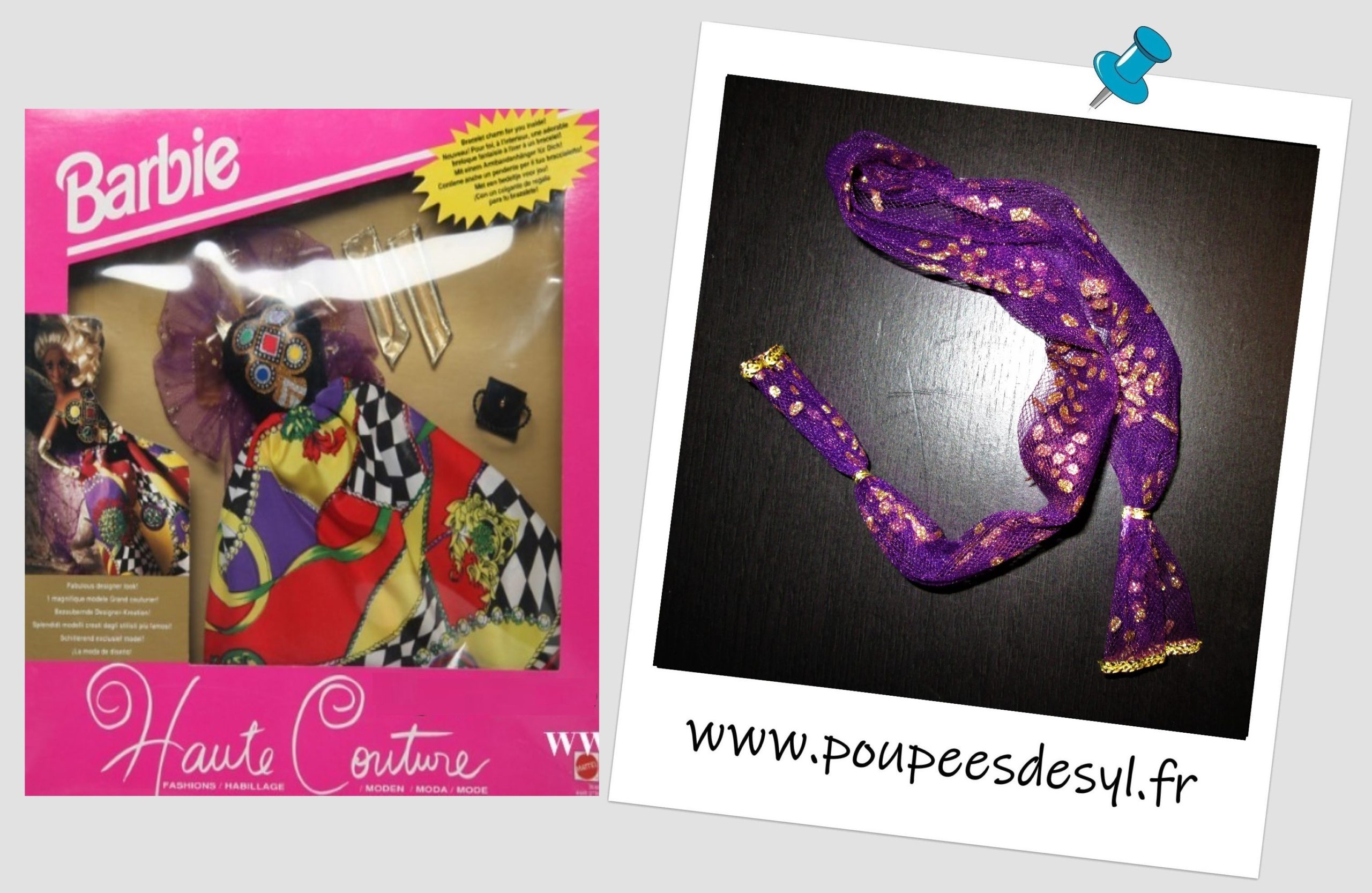 BARBIE – Etole foulard voile violet et or – HAUTE COUTURE – #3848 – 1991