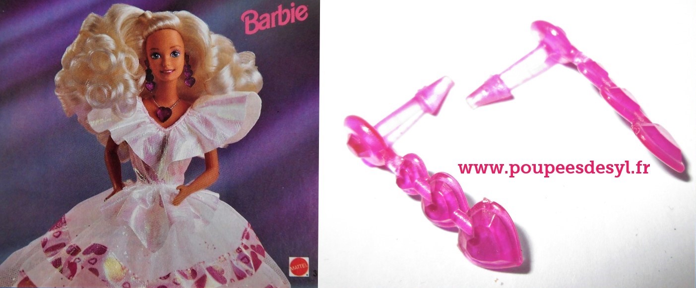 BARBIE – paire de boucles d’oreilles earrings – SECRET HEART – #7902 – 1993