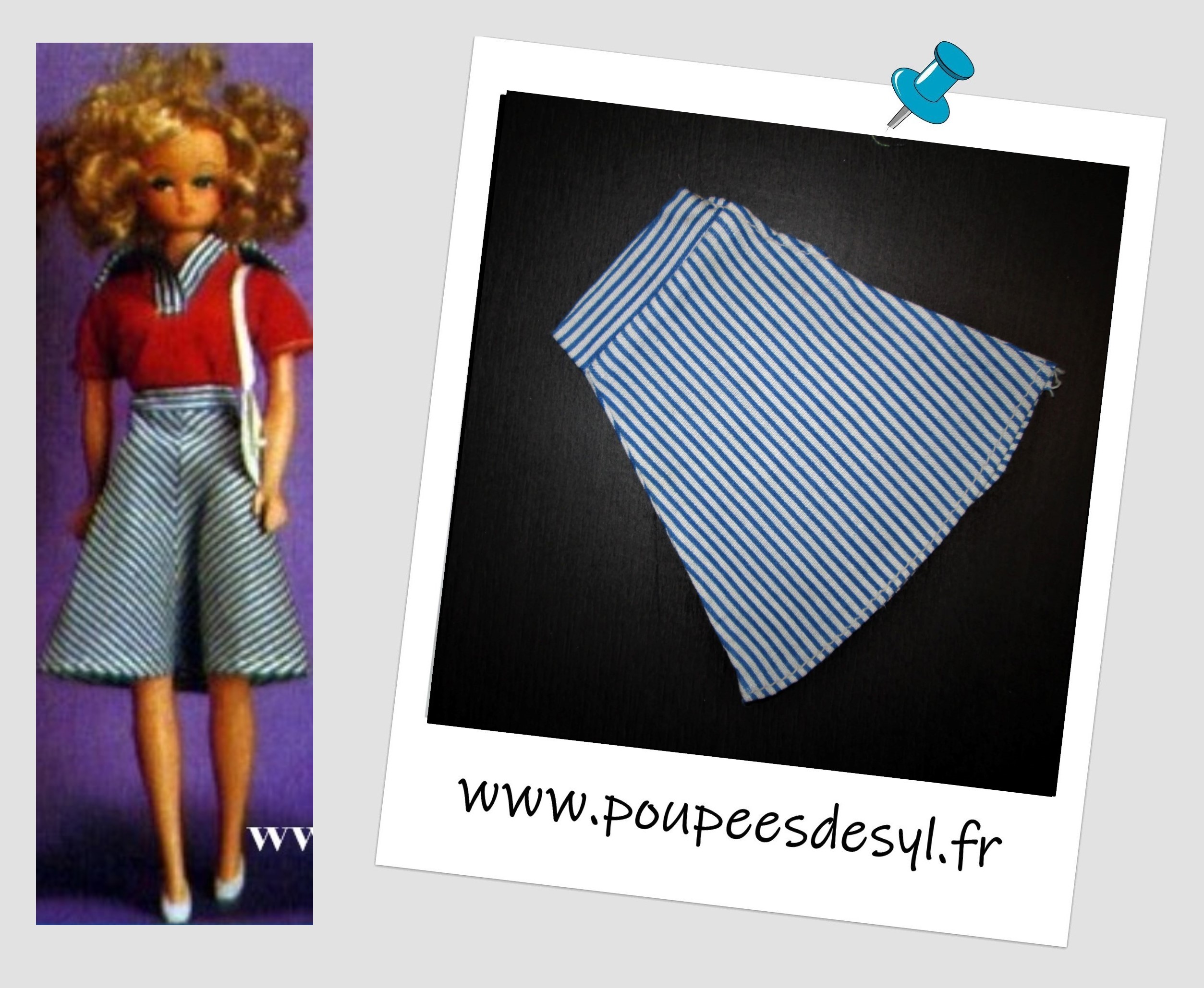 PETRA PLASTY – jupe à rayures bleues et blanches – #5709 – 1977