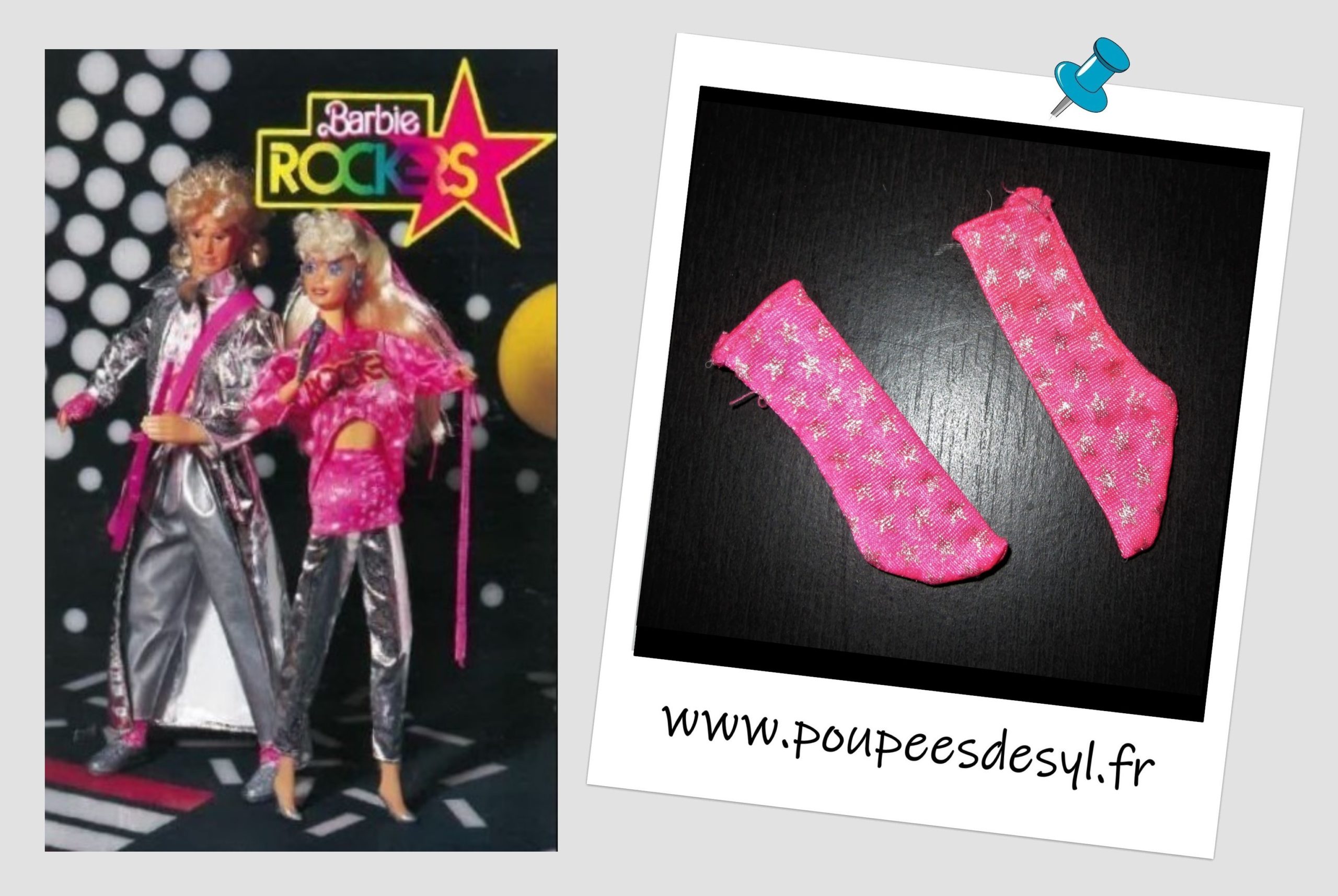 KEN – Paire de chaussettes rose fluo – HOT Rockin’ Fun – BARBIE & ROCKERS – 1986